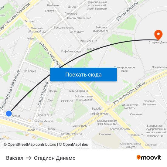 Вакзал to Стадион Динамо map