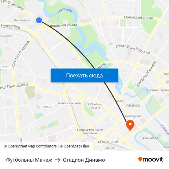 Футбольны Манеж to Стадион Динамо map