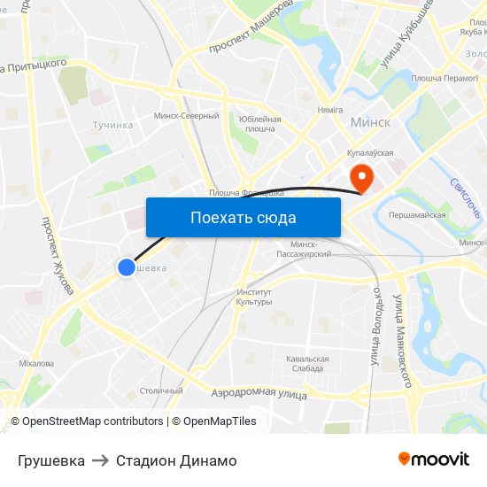 Грушевка to Стадион Динамо map
