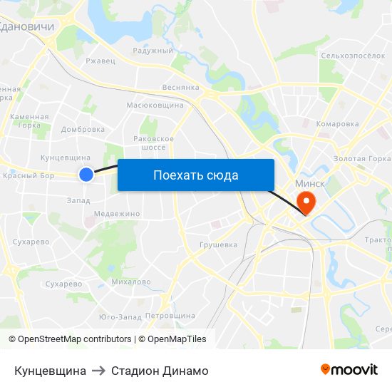 Кунцевщина to Стадион Динамо map