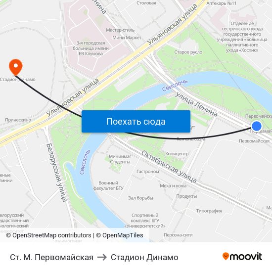 Ст. М. Первомайская to Стадион Динамо map