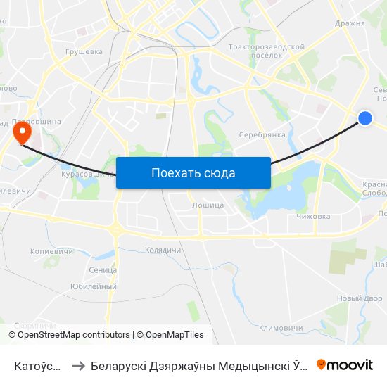 Катоўскага to Беларускі Дзяржаўны Медыцынскі Ўніверсітэт map
