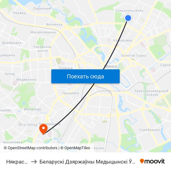 Някрасава to Беларускі Дзяржаўны Медыцынскі Ўніверсітэт map