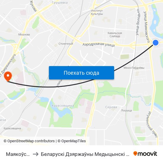 Маякоўскага to Беларускі Дзяржаўны Медыцынскі Ўніверсітэт map