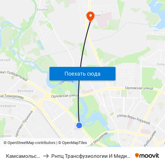 Камсамольскае Возера to Рнпц Трансфузиологии И Медицинских Биотехнологий map