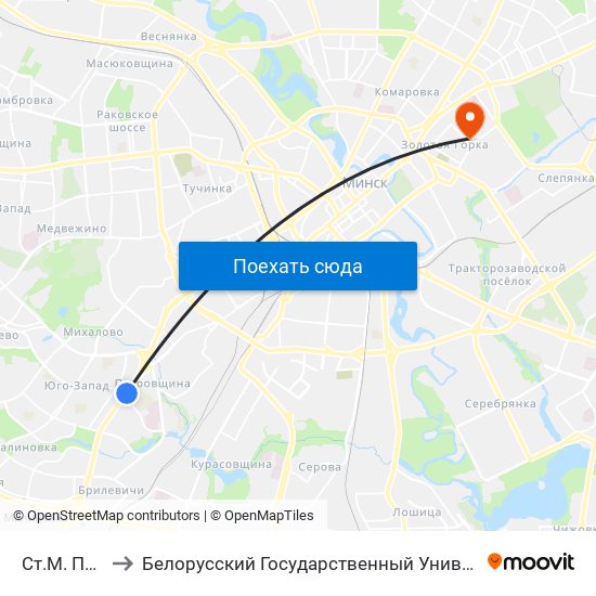 Ст.М. Пятроўшчына to Белорусский Государственный Университет Информатики И Радиоэлектроники map