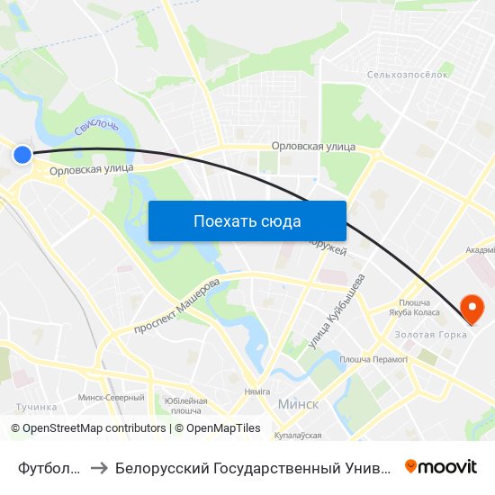 Футбольны Манеж to Белорусский Государственный Университет Информатики И Радиоэлектроники map