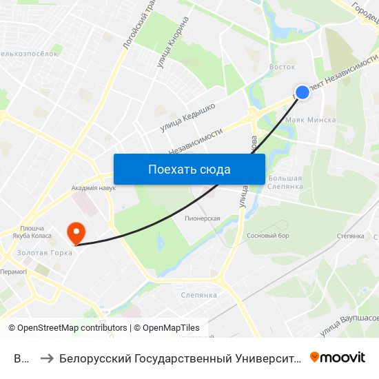 Восток to Белорусский Государственный Университет Информатики И Радиоэлектроники map