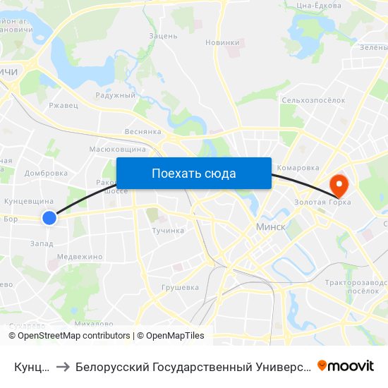 Кунцевщина to Белорусский Государственный Университет Информатики И Радиоэлектроники map