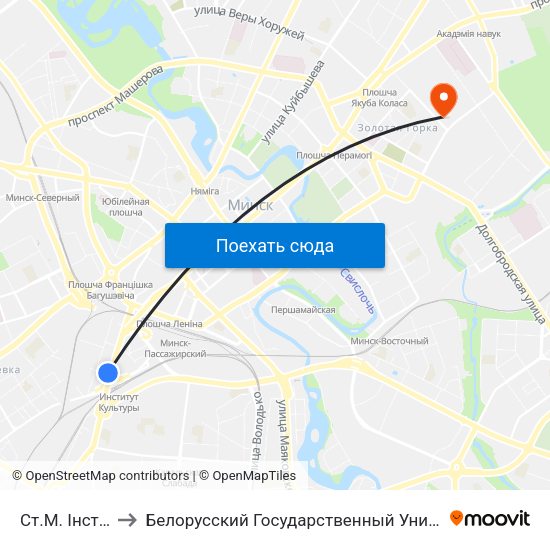 Ст.М. Інстытут Культуры to Белорусский Государственный Университет Информатики И Радиоэлектроники map