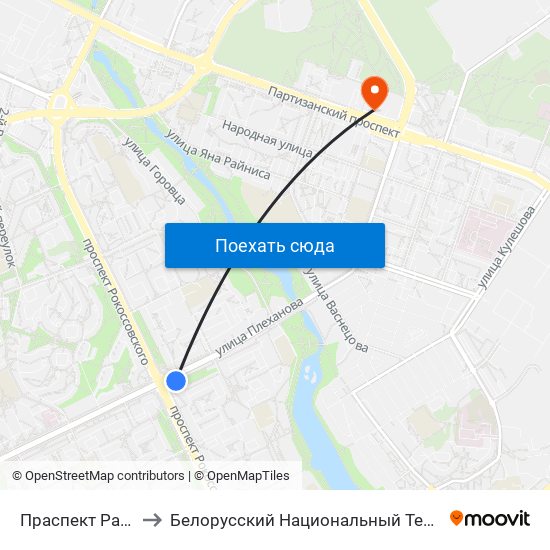 Праспект Ракасоўскага to Белорусский Национальный Технический Университет map