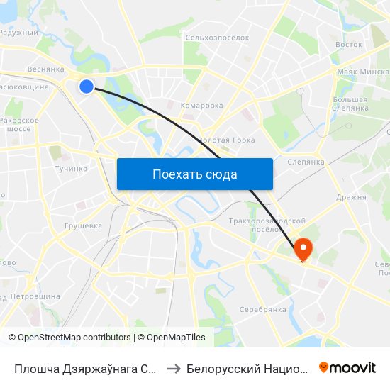 Плошча Дзяржаўнага Сцяга (Площадь Государственного Флага) to Белорусский Национальный Технический Университет map