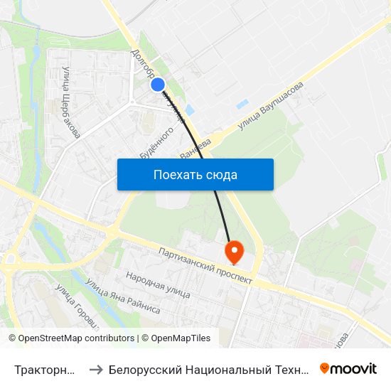 Тракторный Завод to Белорусский Национальный Технический Университет map