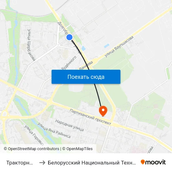 Тракторный Завод to Белорусский Национальный Технический Университет map