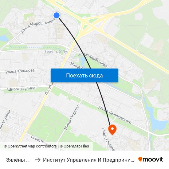 Зялёны Луг-6 to Институт Управления И Предпринимательства map