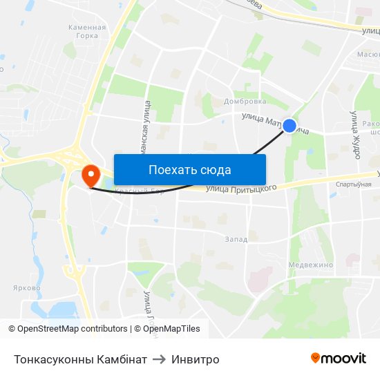 Тонкасуконны Камбінат to Инвитро map