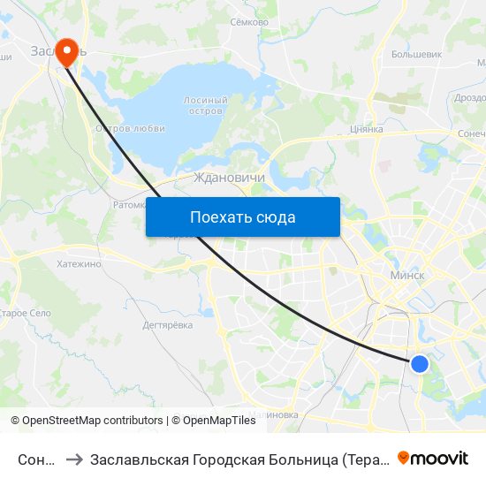 Сонечная to Заславльская Городская Больница (Терапевтическое Отделение №2) map