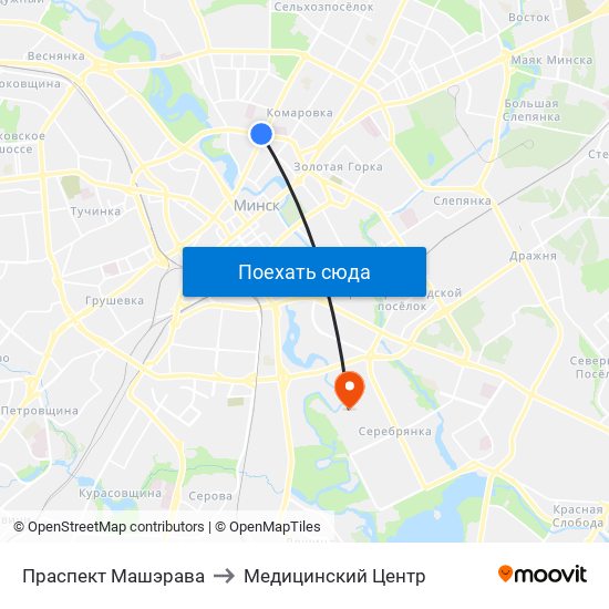 Праспект Машэрава to Медицинский Центр map