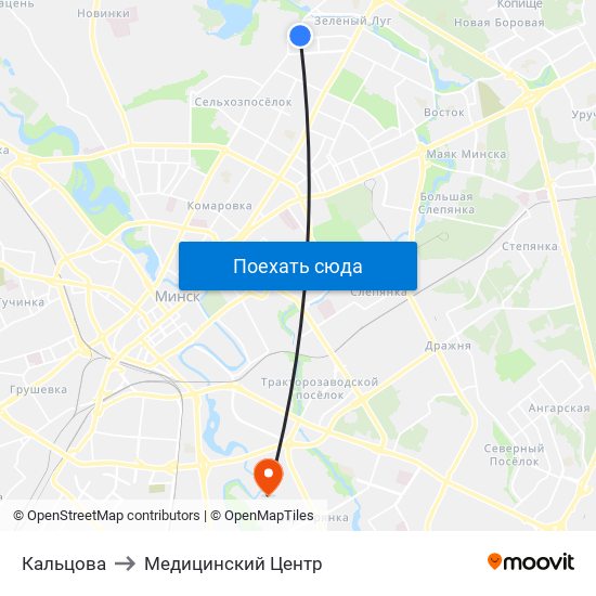 Кальцова to Медицинский Центр map