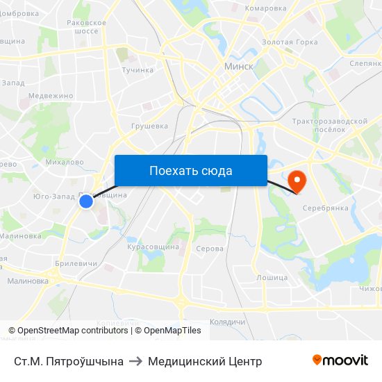 Ст.М. Пятроўшчына to Медицинский Центр map