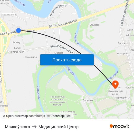 Маякоўскага to Медицинский Центр map