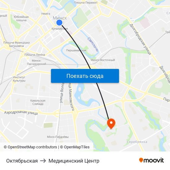 Октябрьская to Медицинский Центр map