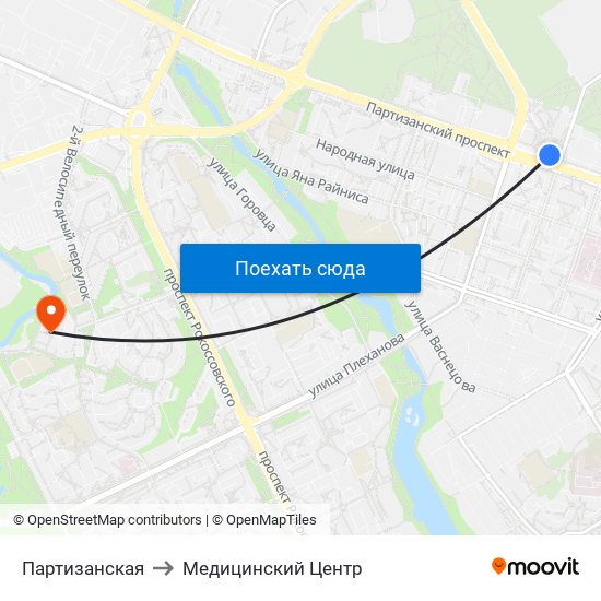 Партизанская to Медицинский Центр map