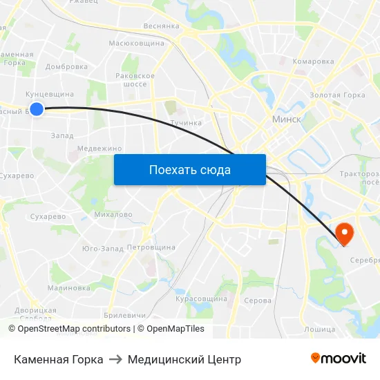 Каменная Горка to Медицинский Центр map