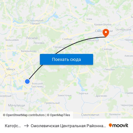 Катоўскага to Смолевичская Центральная Районная Больница map