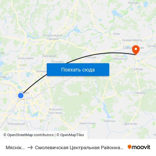 Мяснікова to Смолевичская Центральная Районная Больница map