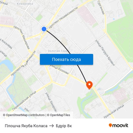 Плошча Якуба Коласа to Бдуір 8к map