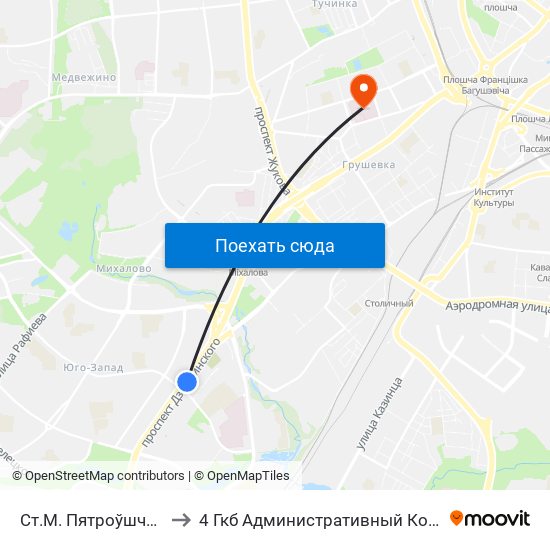 Ст.М. Пятроўшчына to 4 Гкб Административный Корпус map