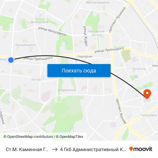 Ст.М. Каменная Горка to 4 Гкб Административный Корпус map