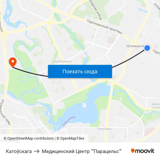 Катоўскага to Медицинский Центр ""Парацельс"" map