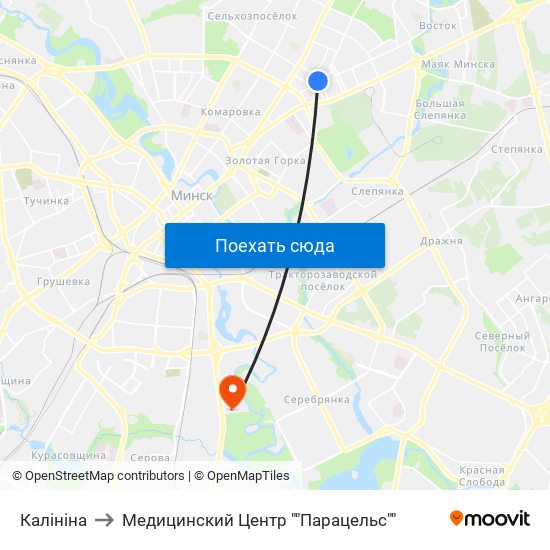 Калініна to Медицинский Центр ""Парацельс"" map