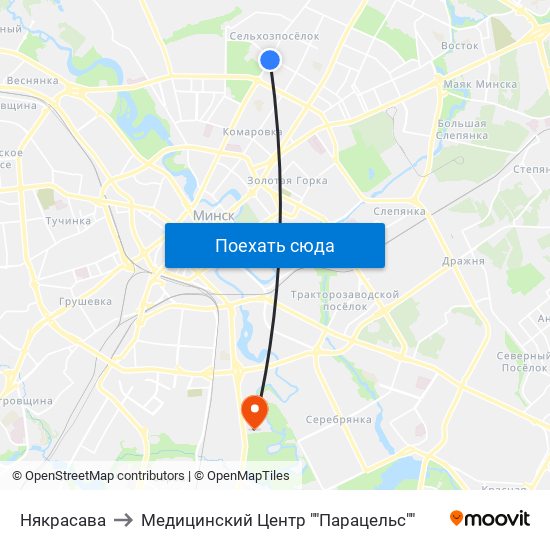 Някрасава to Медицинский Центр ""Парацельс"" map