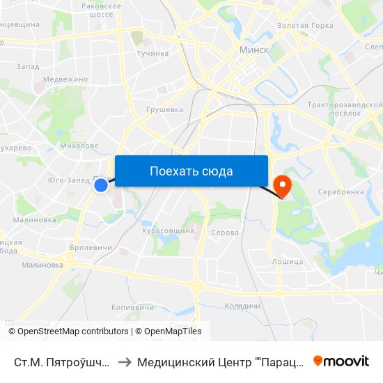 Ст.М. Пятроўшчына to Медицинский Центр ""Парацельс"" map
