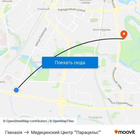 Гімназія to Медицинский Центр ""Парацельс"" map