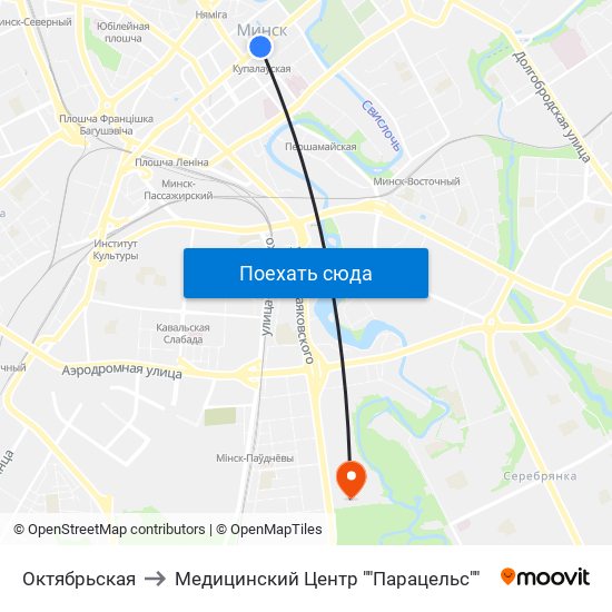 Октябрьская to Медицинский Центр ""Парацельс"" map