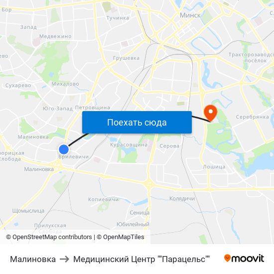 Малиновка to Медицинский Центр ""Парацельс"" map