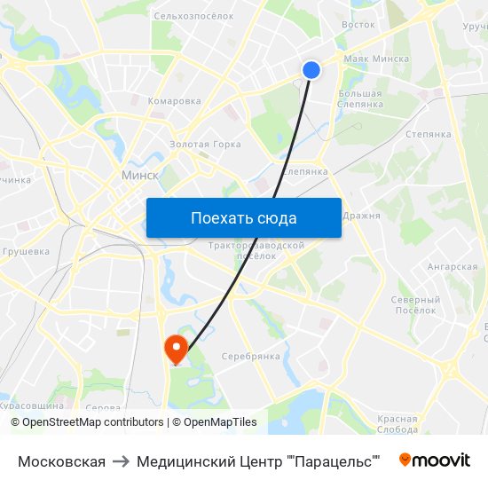 Московская to Медицинский Центр ""Парацельс"" map