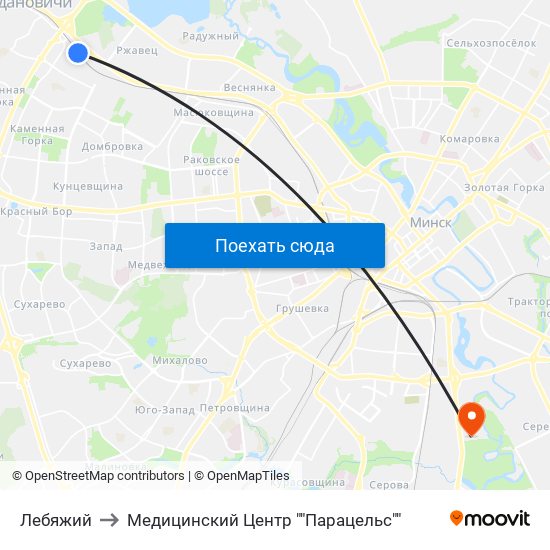 Лебяжий to Медицинский Центр ""Парацельс"" map