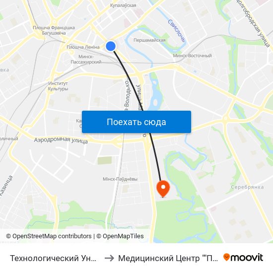 Технологический Университет to Медицинский Центр ""Парацельс"" map