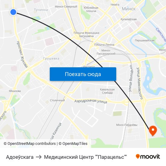 Адоеўскага to Медицинский Центр ""Парацельс"" map