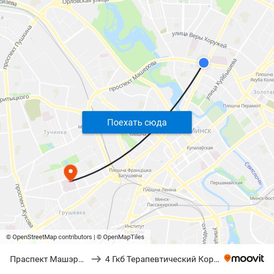 Праспект Машэрава to 4 Гкб Терапевтический Корпус map