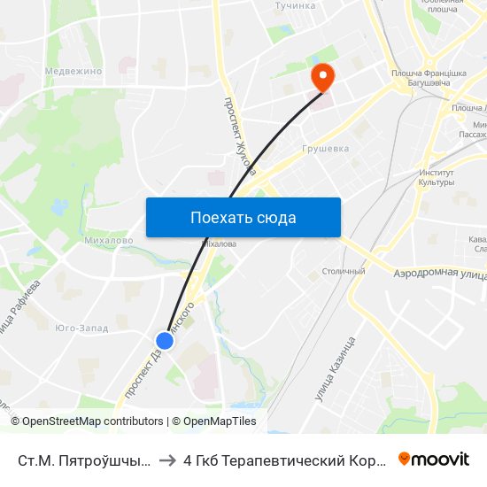 Ст.М. Пятроўшчына to 4 Гкб Терапевтический Корпус map