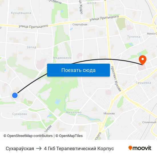 Сухараўская to 4 Гкб Терапевтический Корпус map