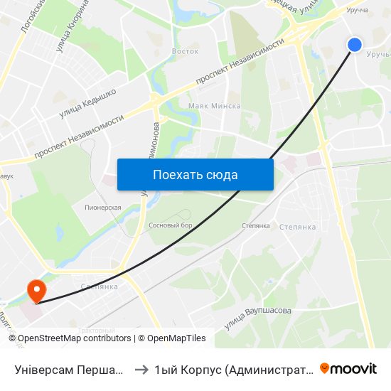 Універсам Першамайскі to 1ый Корпус (Административный) map
