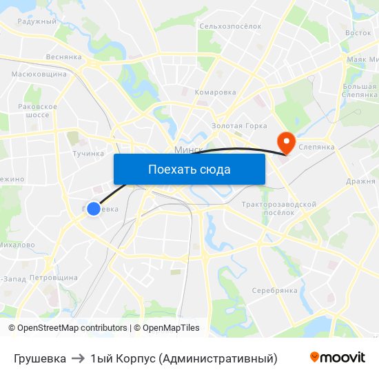 Грушевка to 1ый Корпус (Административный) map