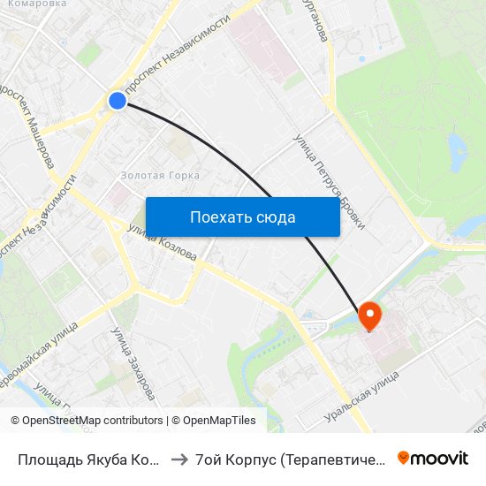 Площадь Якуба Коласа to 7ой Корпус (Терапевтический) map